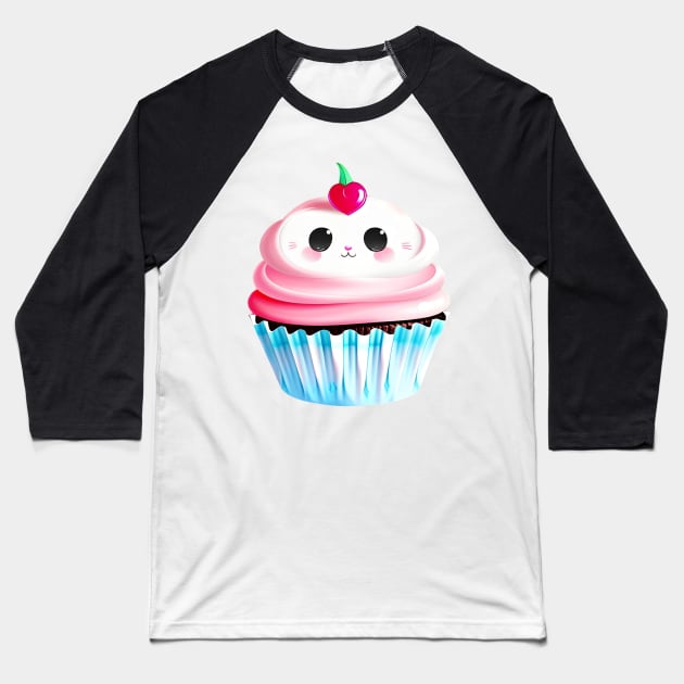 Cotton Candy Dreamie Cupcake Baseball T-Shirt by KawaiiNimbus